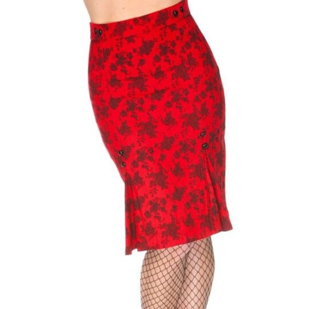 Voodoo Vixen Stretch Rose Print Pencil Skirt XL